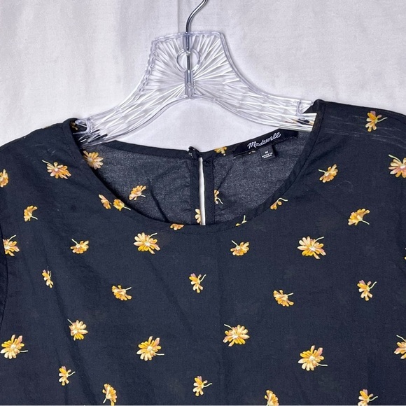 Madewell | Black Voile French Daisies Side Tie Top, Medium - Picture 6 of 11